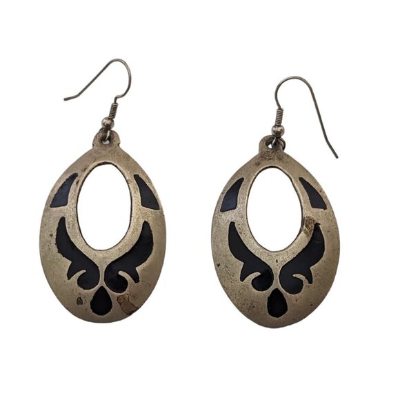 Mexican Alpaca Silver Vintage Western Earrings Dangle Shadow Impression Boho - Picture 1 of 5